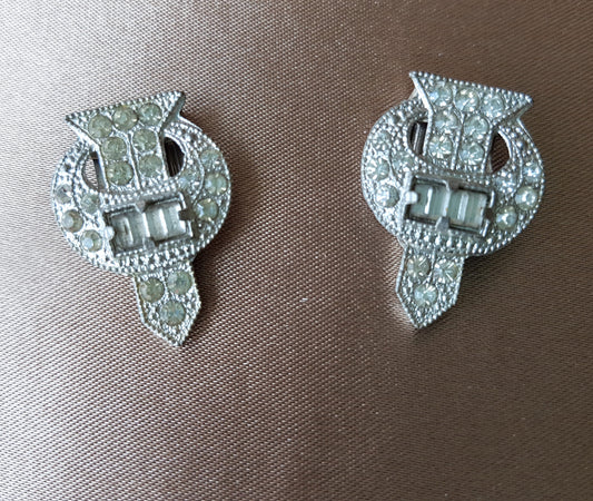 FABULOUS Pair Art Deco Vintage Diamanté Evening Shoe or Dress Clips,Lovely Glittering Rhinestone Dress Shoe Clips, Vintage Dress Decorations
