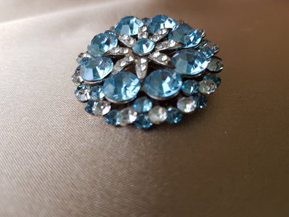 GORGEOUS Vintage Glass Rhinestone Brooch, Faceted Sparkling Crystal Blue Stones , Mid-Century Brooch, Collectible Vintage Jewelry