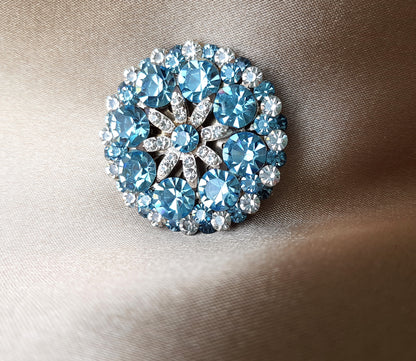 GORGEOUS Vintage Glass Rhinestone Brooch, Faceted Sparkling Crystal Blue Stones , Mid-Century Brooch, Collectible Vintage Jewelry
