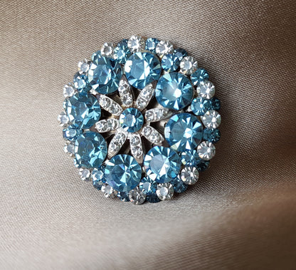 GORGEOUS Vintage Glass Rhinestone Brooch, Faceted Sparkling Crystal Blue Stones , Mid-Century Brooch, Collectible Vintage Jewelry