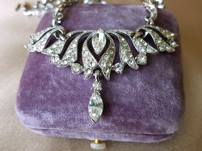 GORGEOUS Bogoff Signed Necklace, Quality Made Clear Rhinestones, Lovely Design, Day Evening or Bridal necklace, Vintage 1950s Jewelry