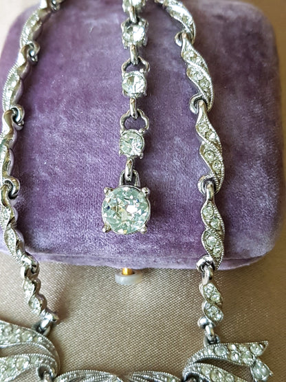 GORGEOUS Bogoff Signed Necklace, Quality Made Clear Rhinestones, Lovely Design, Day Evening or Bridal necklace, Vintage 1950s Jewelry