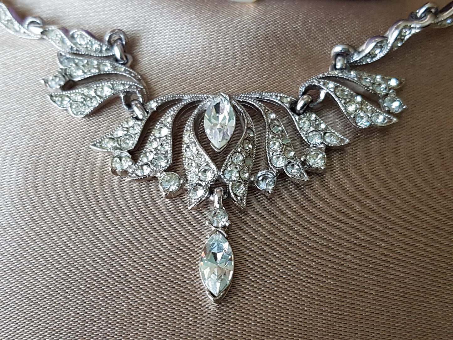 GORGEOUS Bogoff Signed Necklace, Quality Made Clear Rhinestones, Lovely Design, Day Evening or Bridal necklace, Vintage 1950s Jewelry