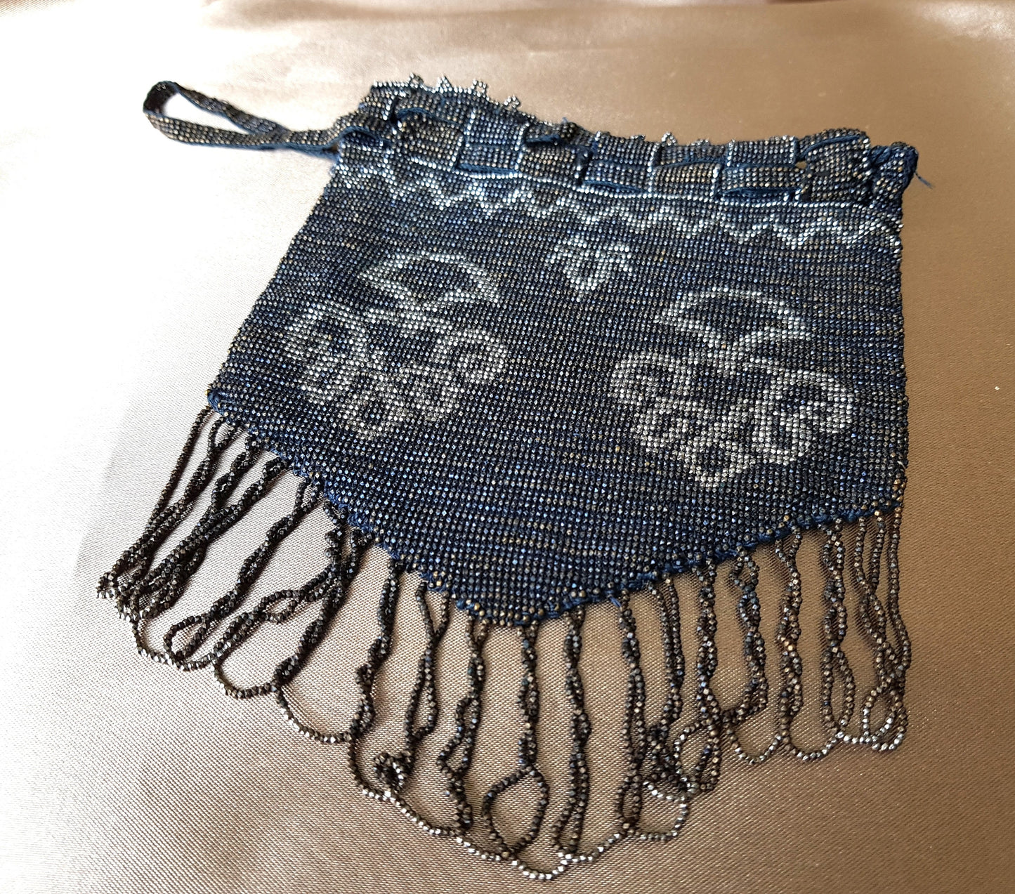 GORGEOUS 1920s Art Deco FRENCH Metal Beaded Purse Bag Lovely Micro Beads Shimmering Silver Gold Flapper Era Collectible Antique Purses