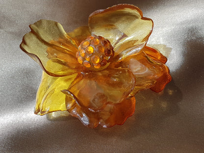 BEAUTIFUL Vintage Cellulose Acetate Flower Brooch, Book Piece, Stunning Statement Brooch, Rhinestone Center, Flower Pin, Collectible Jewelry