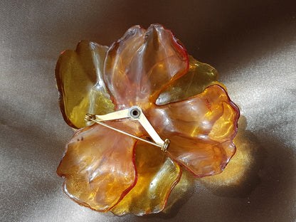 BEAUTIFUL Vintage Cellulose Acetate Flower Brooch, Book Piece, Stunning Statement Brooch, Rhinestone Center, Flower Pin, Collectible Jewelry