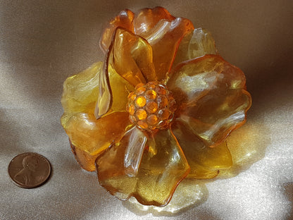 BEAUTIFUL Vintage Cellulose Acetate Flower Brooch, Book Piece, Stunning Statement Brooch, Rhinestone Center, Flower Pin, Collectible Jewelry