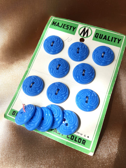 PRETTY 1930s Buttons, Plastic Buttons on Original Card,French Blue Color Textured Buttons Set of 13, For Sewing,Framing, Collectible Vintage Buttons