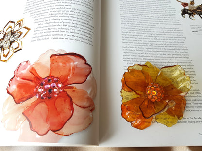 BEAUTIFUL Vintage Cellulose Acetate Flower Brooch, Book Piece, Stunning Statement Brooch, Rhinestone Center, Flower Pin, Collectible Jewelry