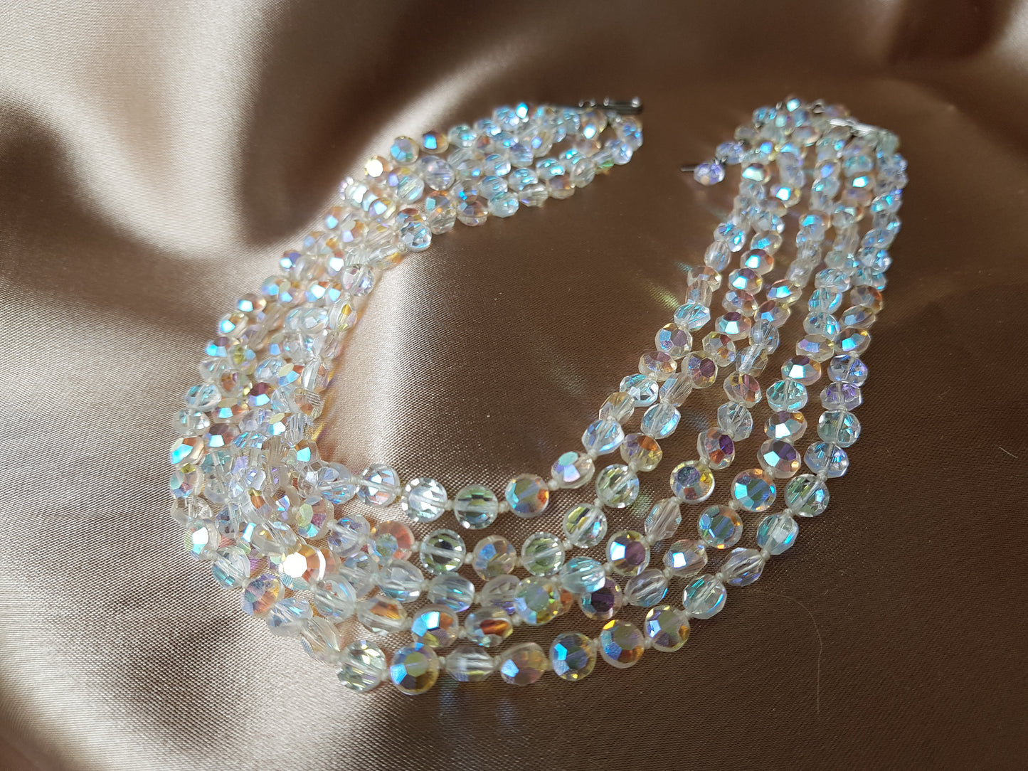 Vintage 50s GLITTERING Necklace,Faceted AB Crystals Necklace,Sparkling 5 Strand Crystals,Bridal Necklace, Wedding, Evening Vintage Jewelry