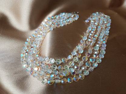 Vintage 50s GLITTERING Necklace,Faceted AB Crystals Necklace,Sparkling 5 Strand Crystals,Bridal Necklace, Wedding, Evening Vintage Jewelry