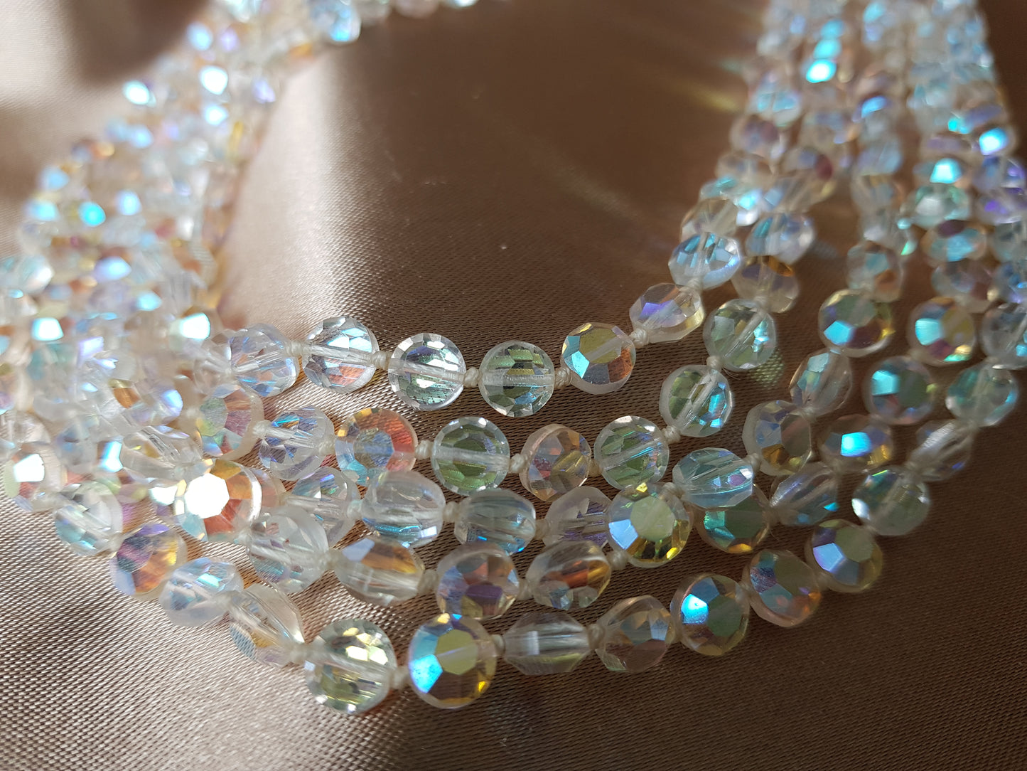 Vintage 50s GLITTERING Necklace,Faceted AB Crystals Necklace,Sparkling 5 Strand Crystals,Bridal Necklace, Wedding, Evening Vintage Jewelry