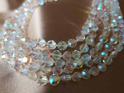 Vintage 50s GLITTERING Necklace,Faceted AB Crystals Necklace,Sparkling 5 Strand Crystals,Bridal Necklace, Wedding, Evening Vintage Jewelry