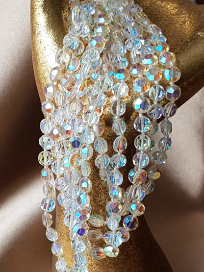 Vintage 50s GLITTERING Necklace,Faceted AB Crystals Necklace,Sparkling 5 Strand Crystals,Bridal Necklace, Wedding, Evening Vintage Jewelry
