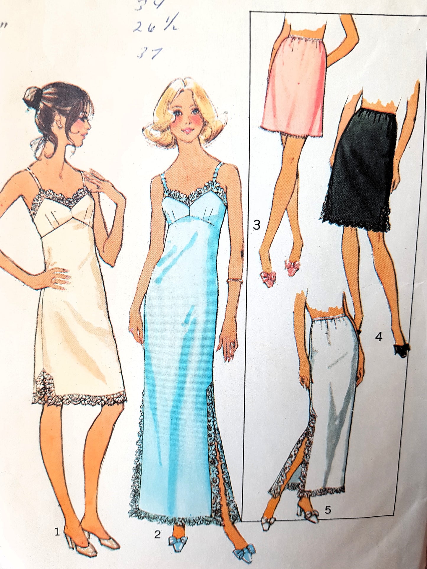 1970s PRETTY Slips and Half slips Pattern SIMPLICITY 7069 Five Styles Bust 34 Vintage Sewing Pattern