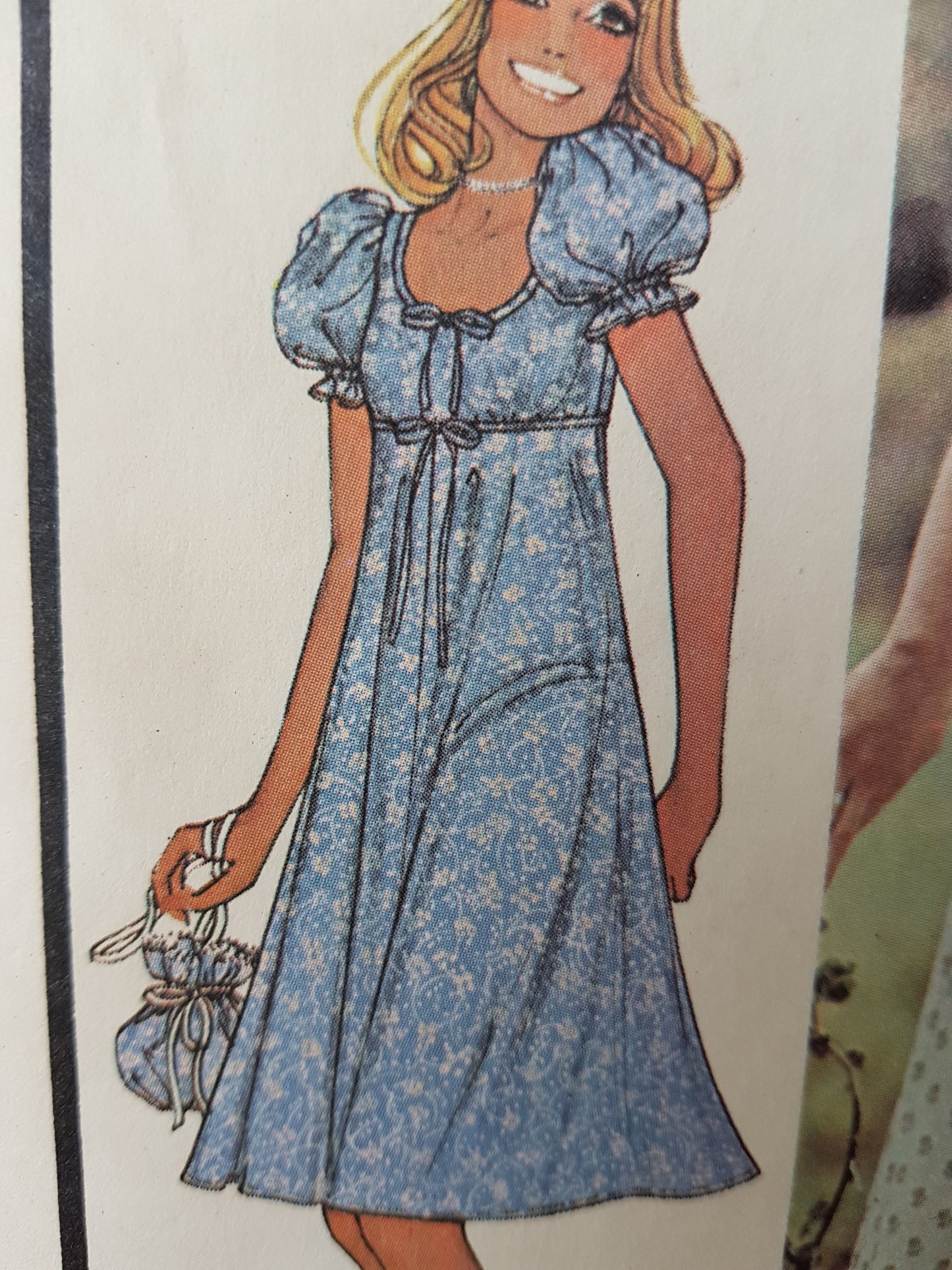 1970s LAURA ASHLEY Romantic Empire Waist Baby Doll Dress ,Bonnet Hat and Drawstring Bag Pattern McCALLs 4547 Short or Midi Length Dress, Bust 34 Vintage Sewing Pattern