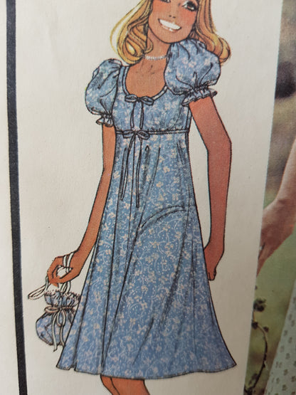 1970s LAURA ASHLEY Romantic Empire Waist Baby Doll Dress ,Bonnet Hat and Drawstring Bag Pattern McCALLs 4547 Short or Midi Length Dress, Bust 34 Vintage Sewing Pattern