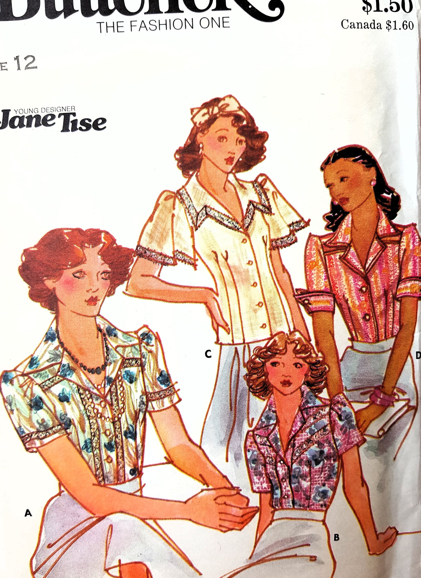 1970s VINTAGE Jane Tise Designer For Sweet Baby Jane, Set of Blouses Pattern BUTTERICK 4098 Bust 34 Vintage Sewing Pattern