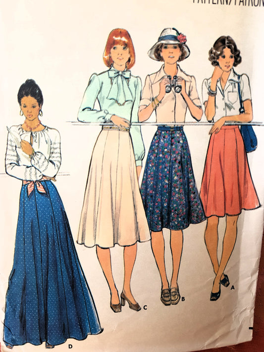 1970s FLATTERING Skirt Pattern BUTTERICK 4139 Maxi to Above Knee Lengths , 8 Gore Flared Skirts, Waist 26,Vintage Sewing Pattern FF