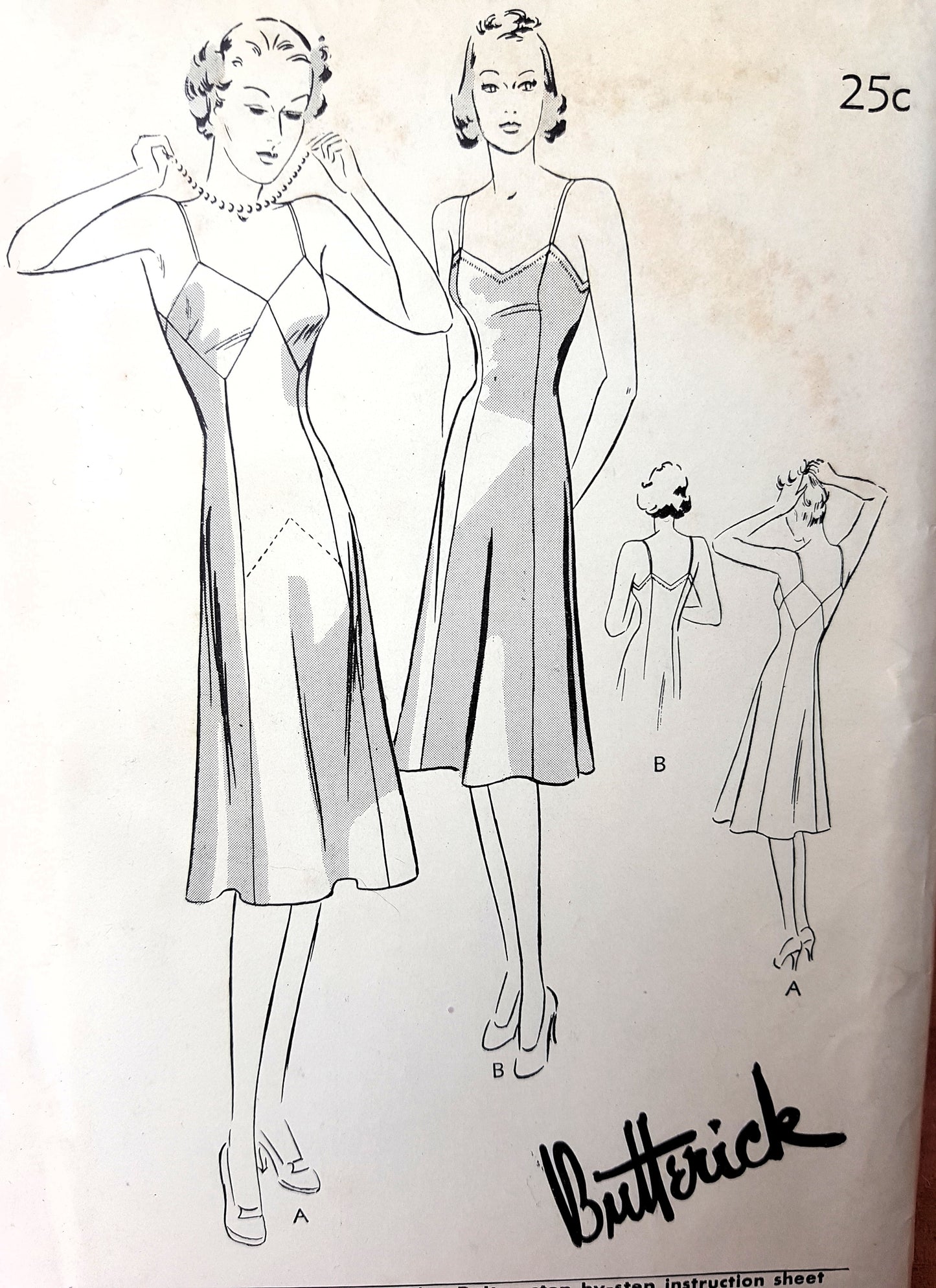 1930s  SLINKY Princess Slip Pattern BUTTERICK 8456 Beautiful Bias Cut or Straight Cut Slips, Two  Styles With Or Without Shadow Proof Front, Bust36 Vintage Sewing Pattern FF
