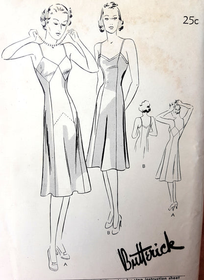 1930s  SLINKY Princess Slip Pattern BUTTERICK 8456 Beautiful Bias Cut or Straight Cut Slips, Two  Styles With Or Without Shadow Proof Front, Bust36 Vintage Sewing Pattern FF