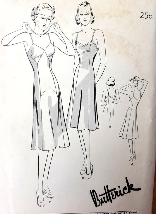 1930s  SLINKY Princess Slip Pattern BUTTERICK 8456 Beautiful Bias Cut or Straight Cut Slips, Two  Styles With Or Without Shadow Proof Front, Bust36 Vintage Sewing Pattern FF