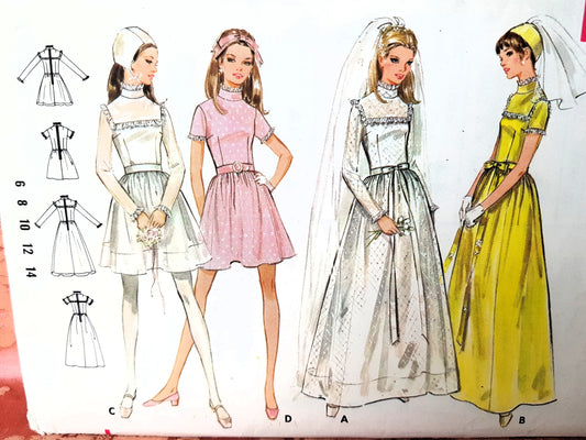 Late 60s ROMANTIC Bridal Dress Pattern BUTTERICK 5659 Street or Floor Length Wedding Dress, Very Pretty Styles, Bust32 Vintage Sewing Pattern FACTORY FOLDED