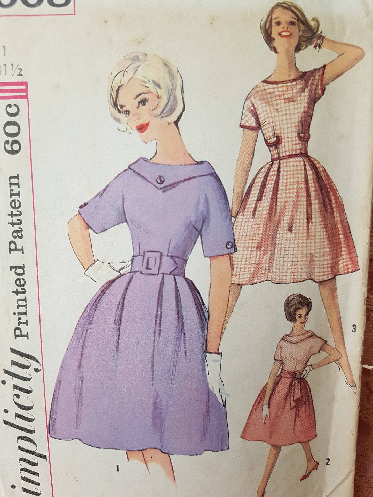 Early 60s PRETTY Dress Pattern SIMPLICITY 4008 Three Lovely Style Versions Bust 31 Vintage Sewing Pattern