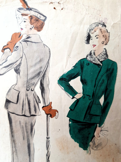 Late 1940s STUNNING Suit Pattern VOGUE Couturier Design 459 Beautiful Fitted Double Breasted Jacket, Slim Skirt, Bust 34 Vintage Sewing Pattern