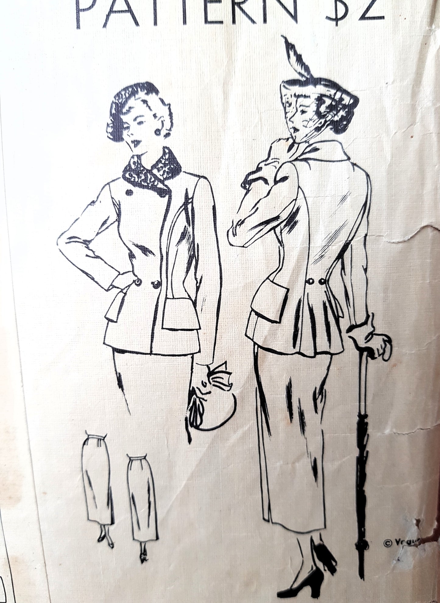 Late 1940s STUNNING Suit Pattern VOGUE Couturier Design 459 Beautiful Fitted Double Breasted Jacket, Slim Skirt, Bust 34 Vintage Sewing Pattern