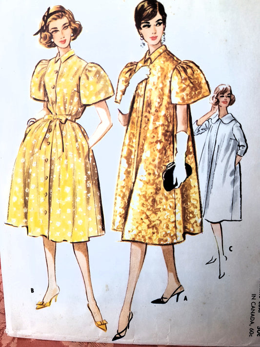 1950s VERSATILE Coat Pattern McCALLs 5076 Lovely Housecoat or Evening Coat Bust32 Vintage Sewing Pattern FACTORY FOLDED