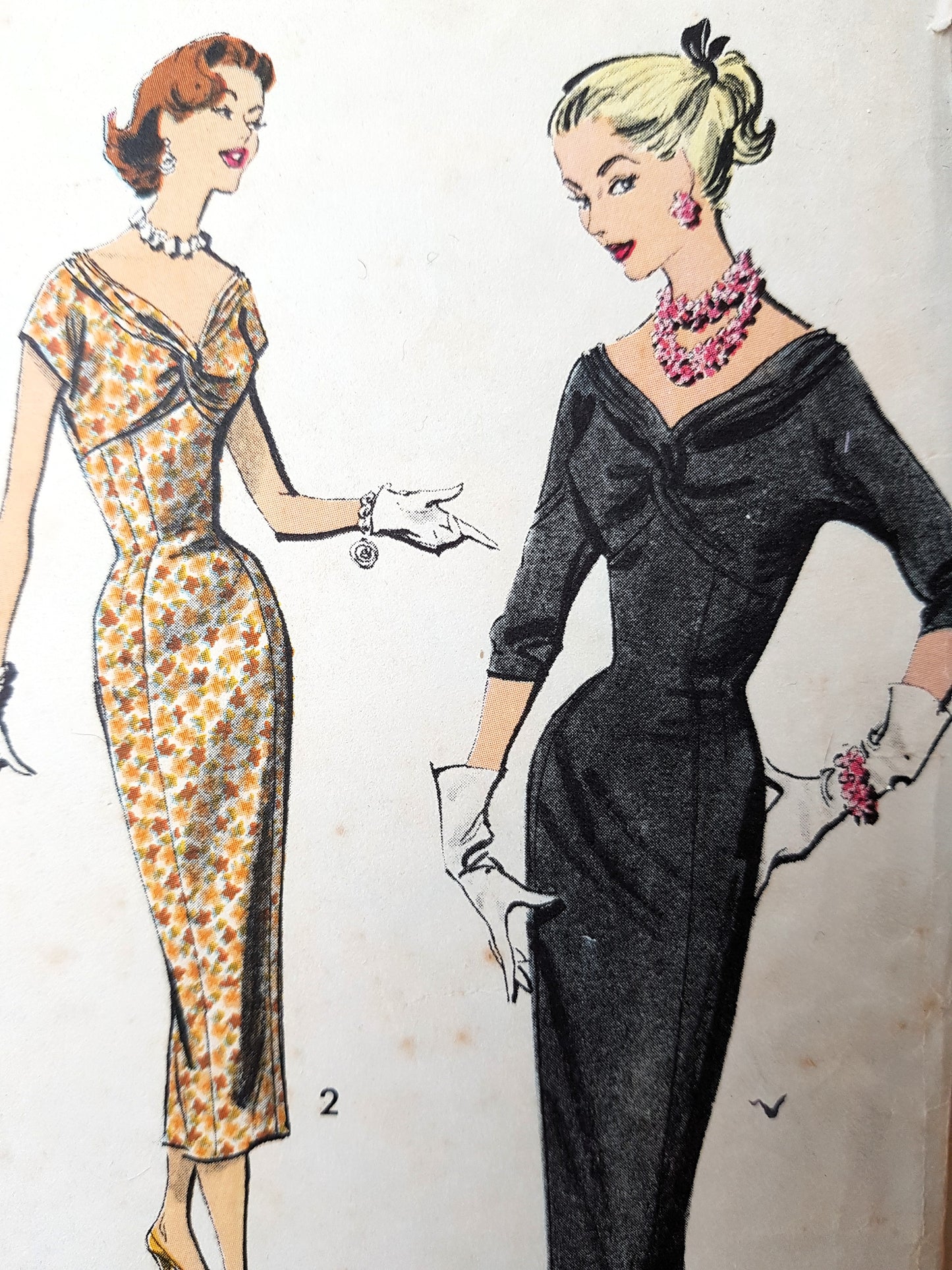 1950s DRAMATIC Bombshell Evening Cocktail Party Dress Pattern ADVANCE 8373 Figure Flattering Draped Top Sheath Bust 34 Vintage Sewing Pattern