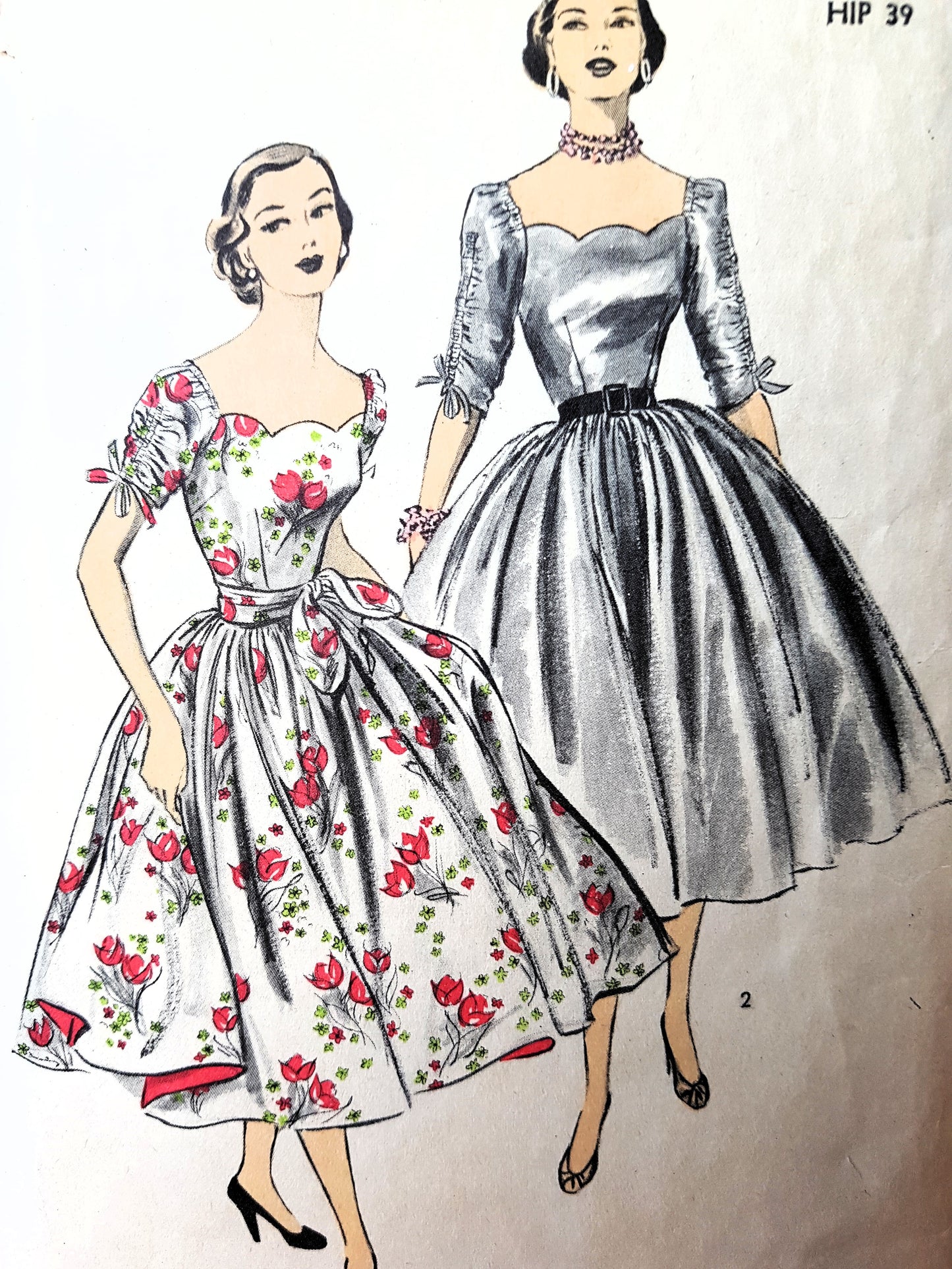 1950s BEAUTIFUL Party Evening Dress Pattern ADVANCE 6122 Flattering Scallop Neckline Ruched Sleeves  Bust 36 Vintage Sewing Pattern