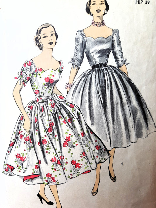 1950s BEAUTIFUL Party Evening Dress Pattern ADVANCE 6122 Flattering Scallop Neckline Ruched Sleeves  Bust 36 Vintage Sewing Pattern