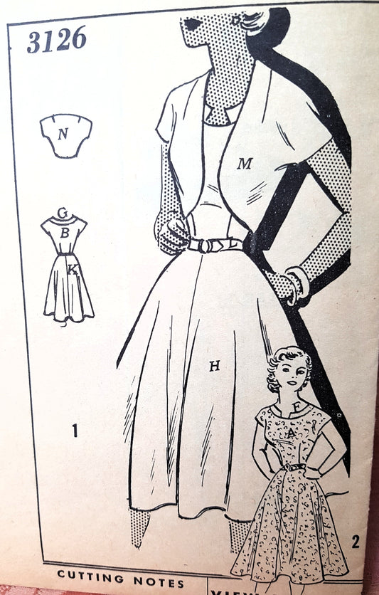 1950s PRETTY Dress and Bolero Jacket Pattern CLOTILDE 3126 Bust 32 Vintage Sewing Pattern FF