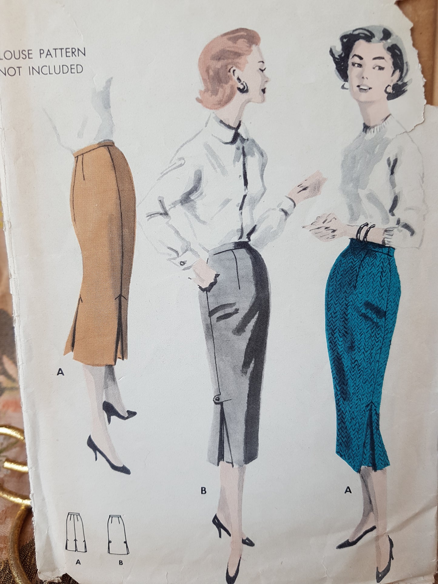 1950s FABULOUS Slender Skirt with Kick Pleat Detail Pattern BUTTERICK 7830 Two Style Versions, Waist 24 Vintage Sewing Pattern