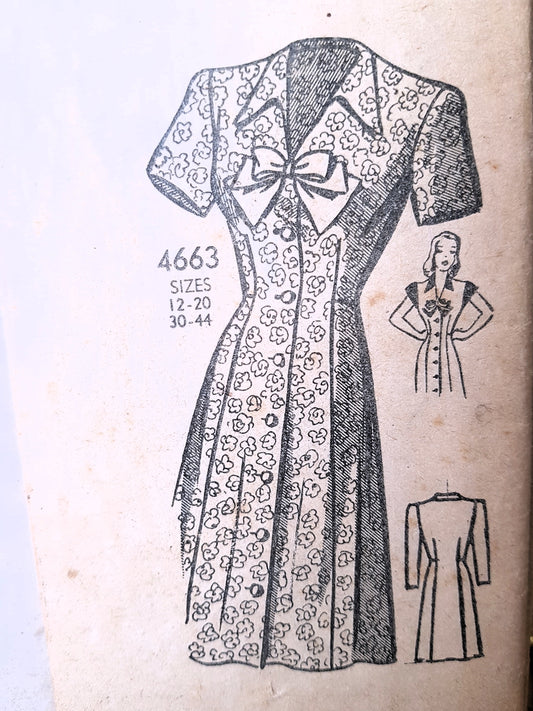 1940s CUTE Front Button Dress Pattern ANNE ADAMS 4663 Bust 32 Vintage Sewing Pattern