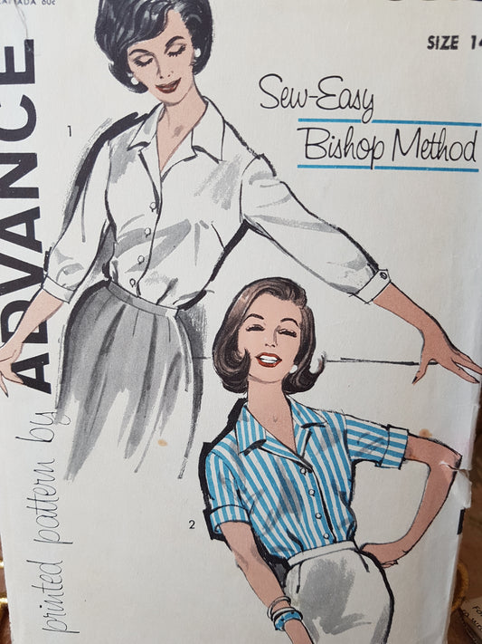 Early 1960s  SEW EASY Blouse Pattern ADVANCE 9815 Two Styles Bust 34 Vintage Sewing Pattern