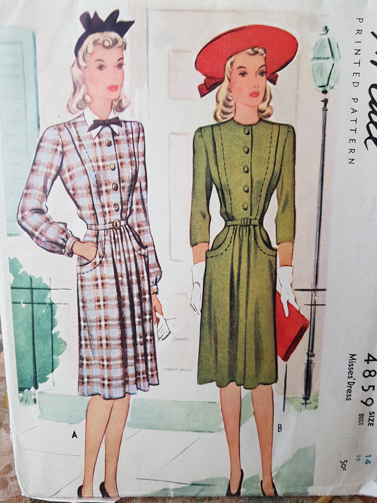 1940s CUTE Dress Pattern McCALL 4859 Two Pretty Style Versions, Bust 32 Vintage Sewing Pattern