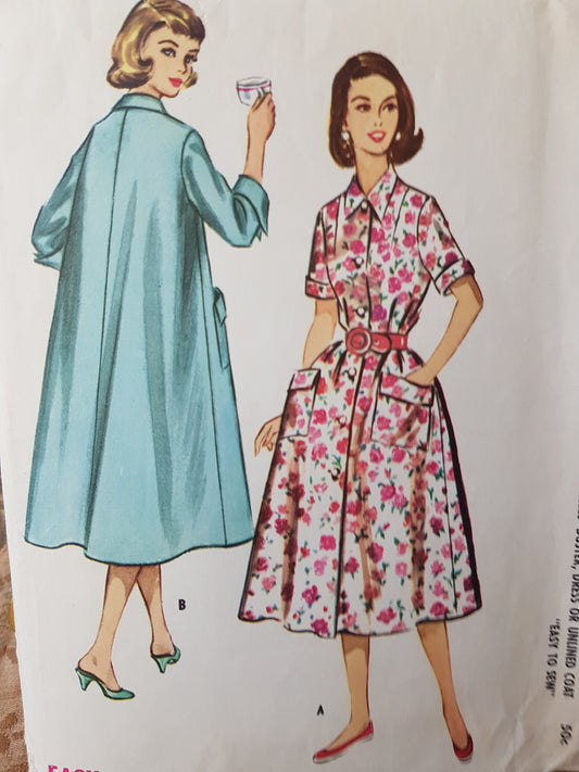 1950s EASY To Sew House Dress or Coat Pattern McCALLs 4165  Bust 34 Vintage Sewing Pattern
