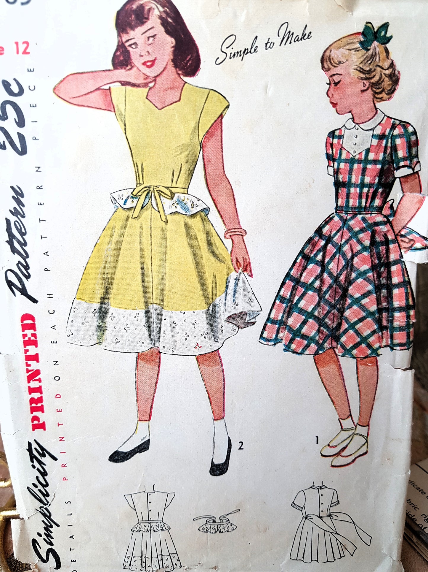 SWEET Late 1940s Girls Dress and Detachable Peplum Pattern SIMPLICITY 2785  Size 12 Simple To Sew Vintage Sewing Pattern