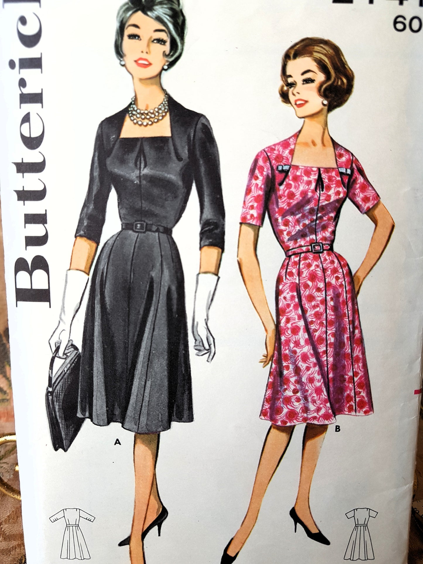 Early 1960s CLASSY Day or Cocktail Party Dress Pattern BUTTERICK 2147 Beautiful Neckline, Bust 39, Vintage Sewing Pattern