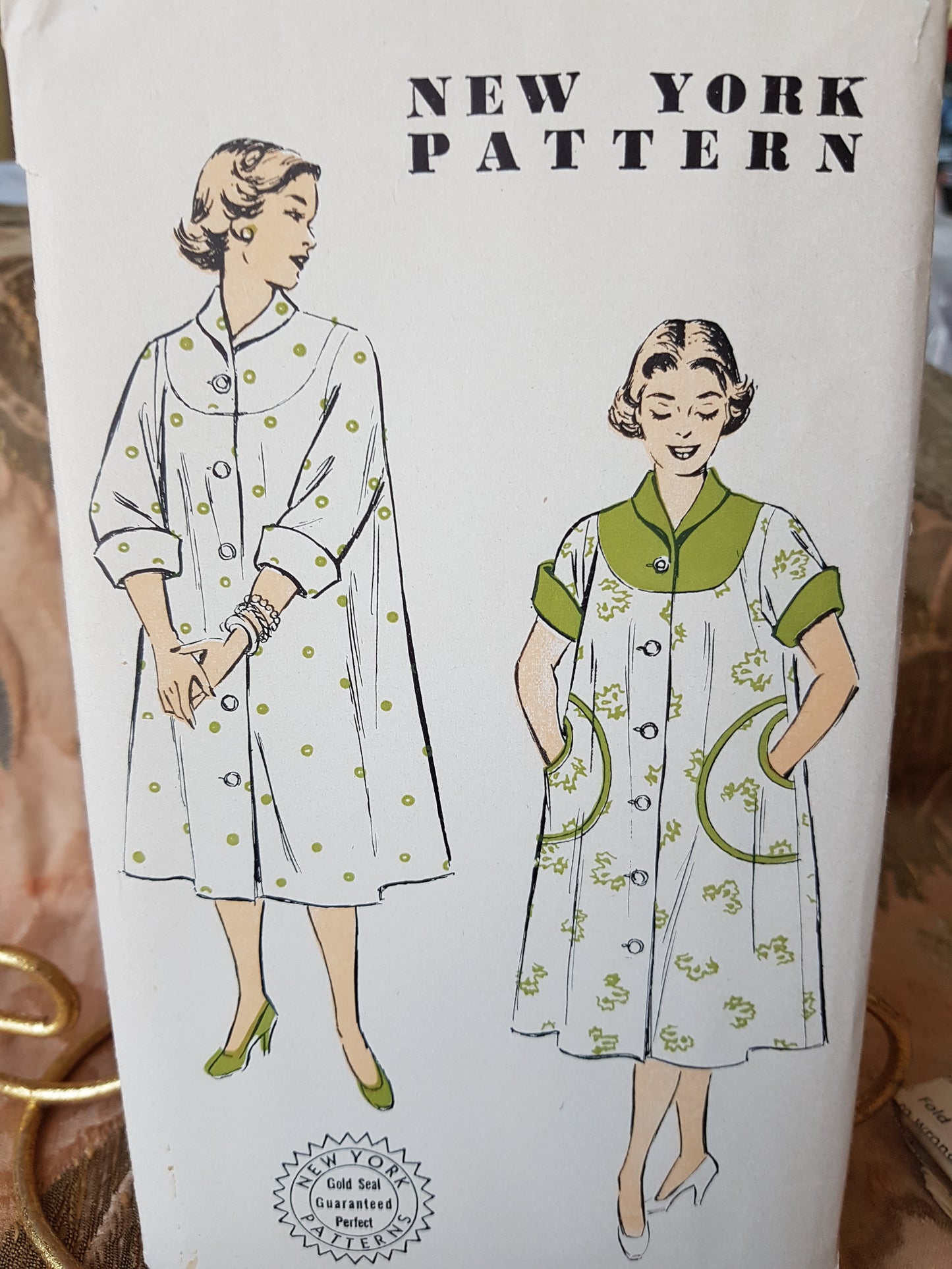 Early 1950s PRETTY Housecoat Pattern NEW YORK 1599 Two Comfy Looking Style Versions, Bust 32 Vintage Sewing Pattern FACTORY FOLDED