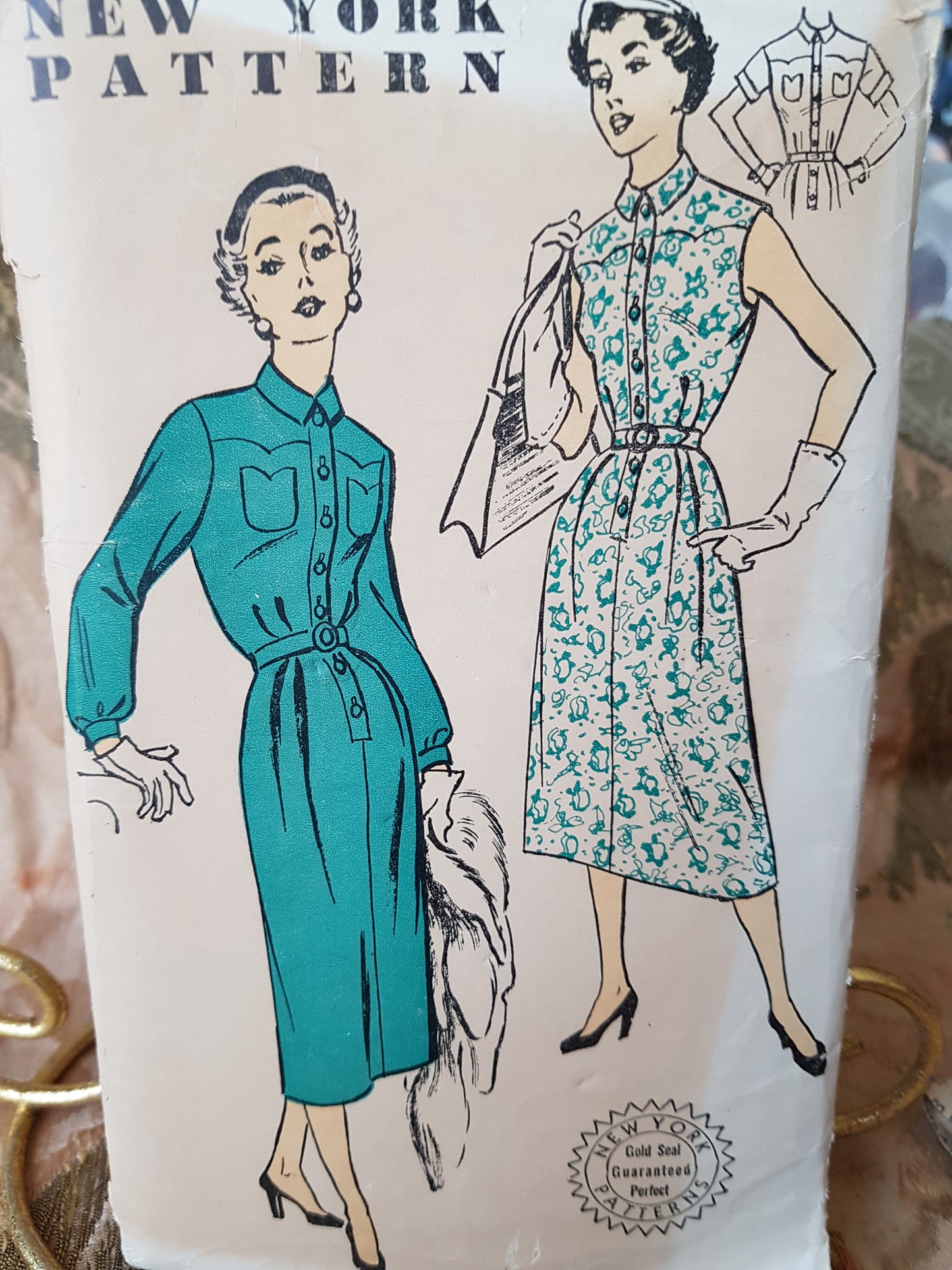 Early 1950s ATTRACTIVE Dress Pattern NEW YORK 1429 Lovely Details Easy Classy Design Bust 32 Vintage Sewing Pattern