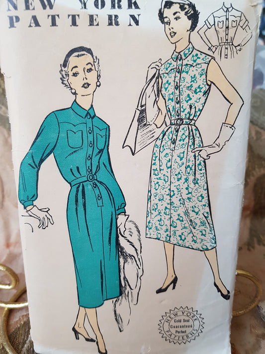 Early 1950s ATTRACTIVE Dress Pattern NEW YORK 1429 Lovely Details Easy Classy Design Bust 32 Vintage Sewing Pattern