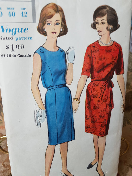 1960s CLASSY Slim Dress Pattern VOGUE 5262 Day or After 5 Dress, 2 Versions, Bust 40 Vintage Sewing Pattern FACTORY FOLDED