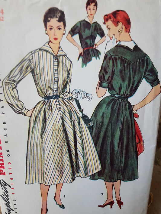 1950s STYLISH Soft Tailored Dress Pattern SIMPLICITY 4783 Detachable Collar Bust 32 Vintage Sewing Pattern FACTORY FOLDED