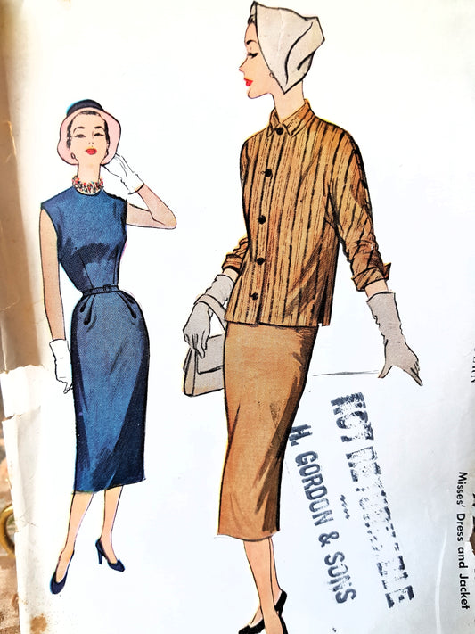 1950s CHIC Slim Dress and Jacket Pattern McCALLs 9726 Classy Dress and Boxy Jacket Bust 32 Vintage Sewing Pattern