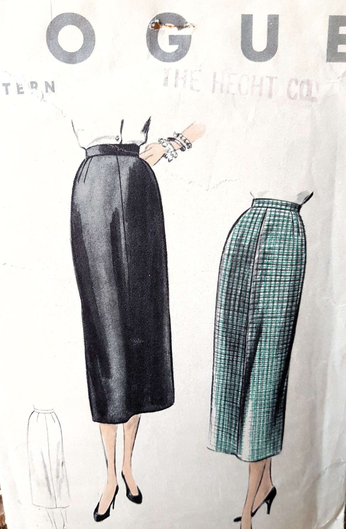 1950s VERY EASY To Make Slim Skirt Pattern VOGUE 8057 Four Piece Skirt, Waist 28 Vintage Sewing Pattern
