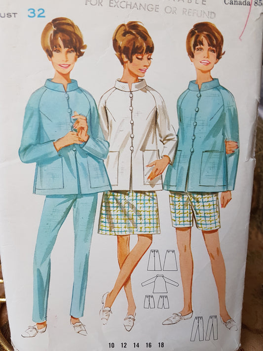 1960s MOD Jacket,Slim Pants,Walking Shorts, Skirt Pattern BUTTERICK 4411 Easy Weekend Trip Cruise Wear, Bust 32 Vintage Sewing Pattern FACTORY FOLDED